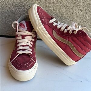 Vans Burgundy and Cream High-Top Sneakers